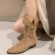 Heap Boots Women's 2024 New Thick Heel High Heels Mid-Barrel Western Cowboy Boots But Knee Long Barrel Knight Boots