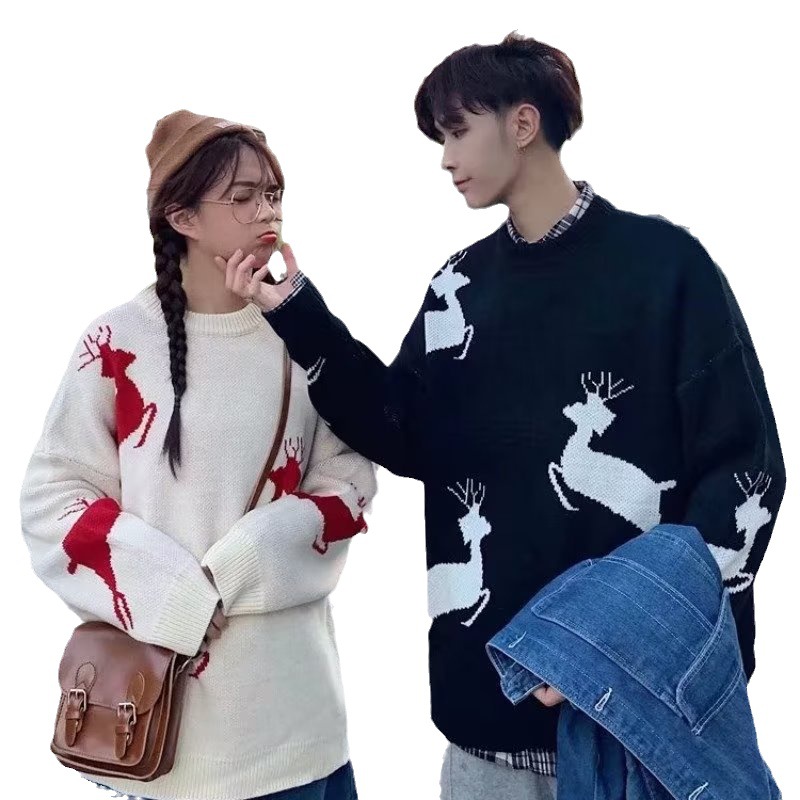 Francés Otoño e Invierno Nueva pareja engrosada suéter de cuello redondo de los hombres de estilo de Hong Kong estilo coreano flojo estilo perezoso suéter de punto