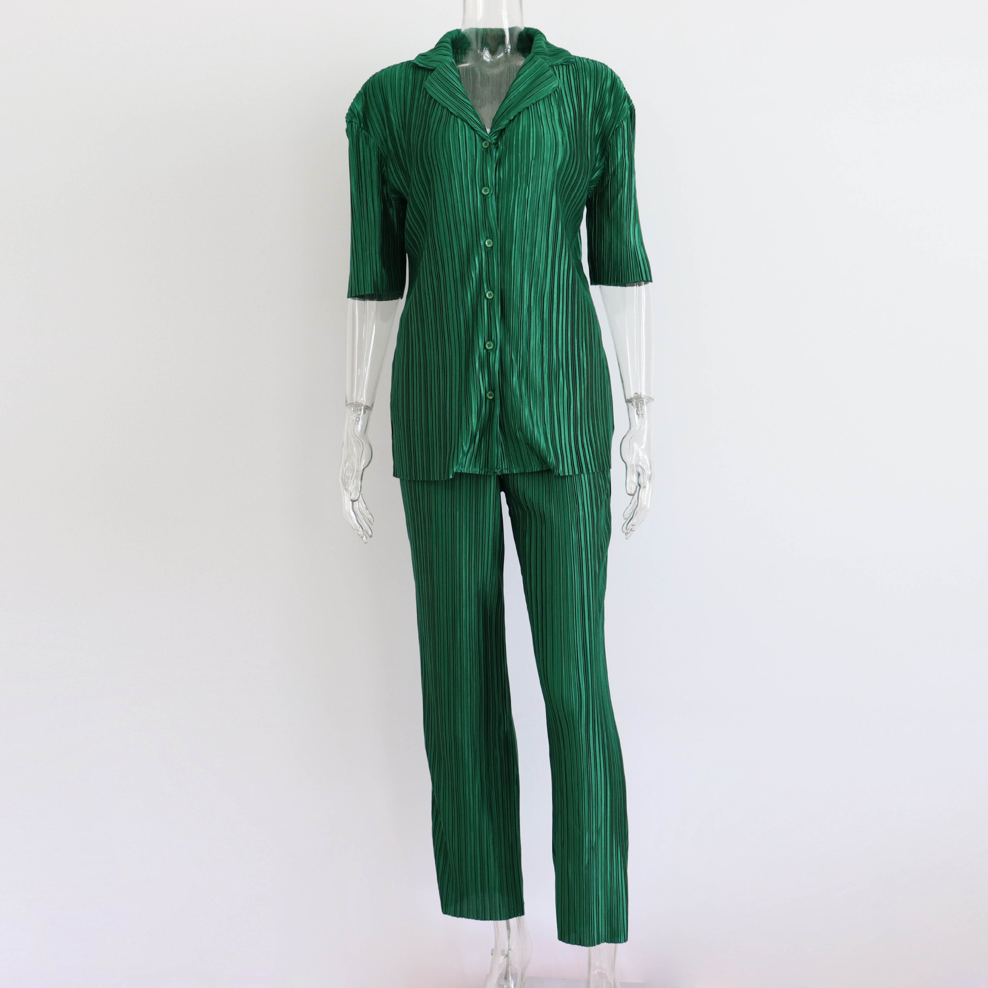 Summer Short Sleeve Loose Pleated Straight Leg Pants Two-Piece Set Sexy Complex Set Collar Sexy Set 5 Summer Short Sleeve Loose Pleated Straight Leg Pants Two-Piece Set Sexy Complex Set Collar Sexy Set