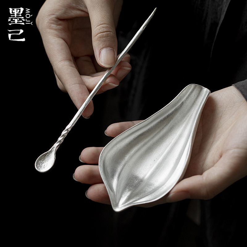 Moji Tin Tea Handmade Lotus Petals Tea Appreciation Tea Lotus Needle Teaspoon Kung Fu Tea Set Tea Ceremony Accessories Home