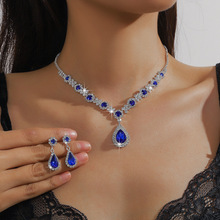 项链女古风跨境两件套宫廷风镶钻水滴耳环气质水钻欧美风时尚颈链