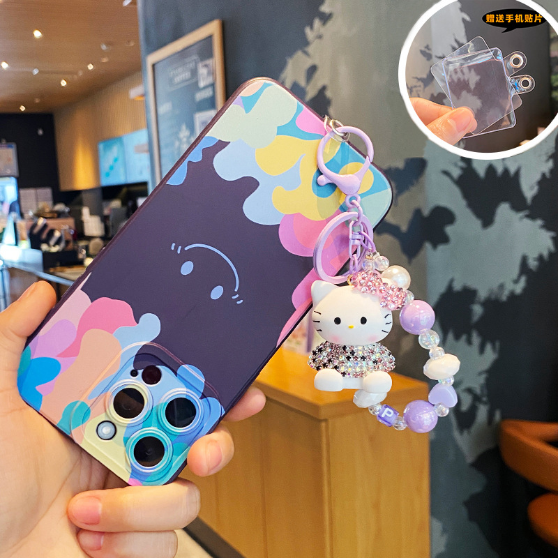 Caricatura Hello kt Kitty cuentas llavero multifuncional cadenas de teléfono móvil llaves de automóvil colgante encantador corazón de niña