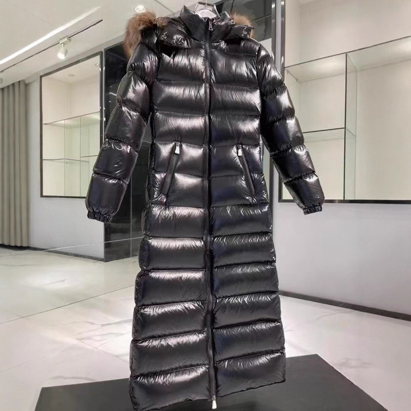 Hudson Long Women's down Jacket with Hood, Women's Extra-Long Waist-Cinching Fox Fur