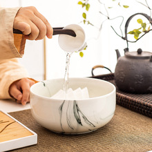 德化白瓷水墨窑变陶瓷大号茶洗茶具配件家用个性笔洗茶杯洗盖碗