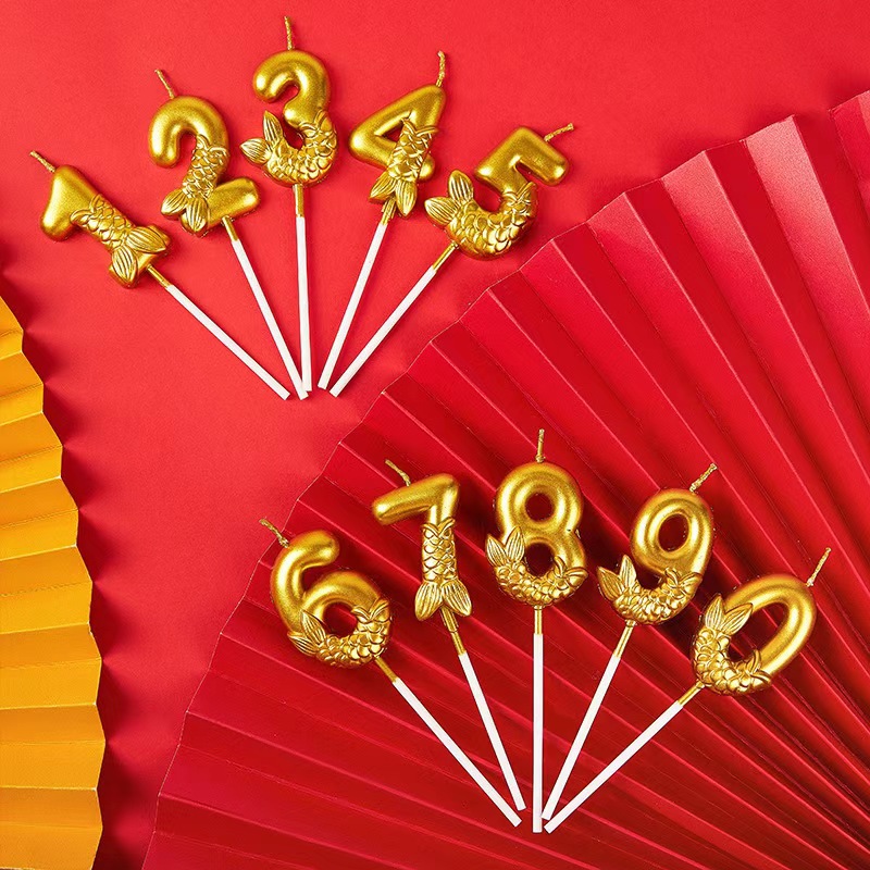 Cumpleaños cola de pez vela de cumpleaños decoración de pastel plug-in bronceado 0-9 números de un año cien días accesorios de vestir para fiestas