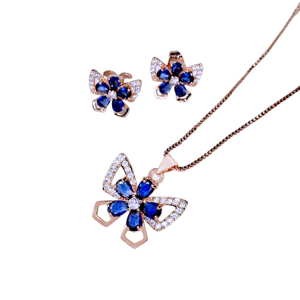Diseño de mariposa popular transfronteriza europea y americana pendientes de zircon moda collar joyas set pendientes joyas colgantes mujeres