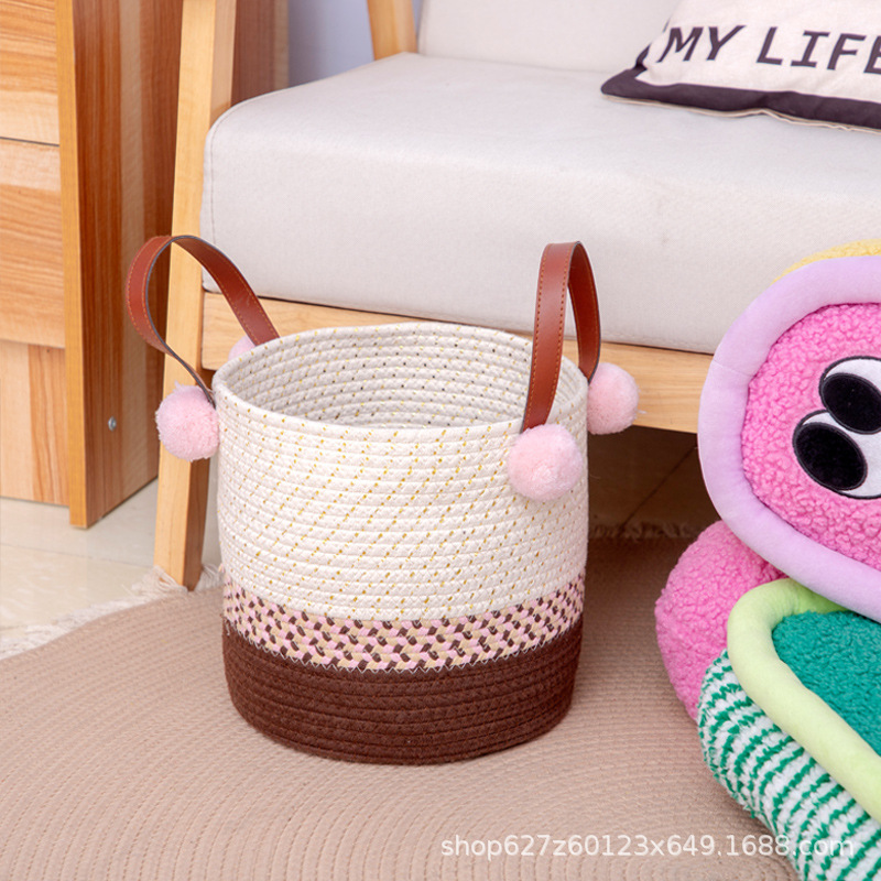 Cesta de almacenamiento tejida con cuerda de algodón, barril de almacenamiento, juguetes de mesa, artículos diversos, canasta de ropa sucia, canasta de lavandería, caja de almacenamiento