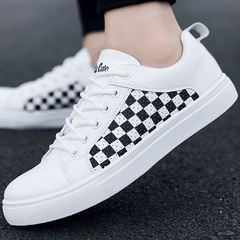 2023 new summer checkerboard men's shoes, extra large size men's white shoes, foreign trade PU leather trendy sneakers for men