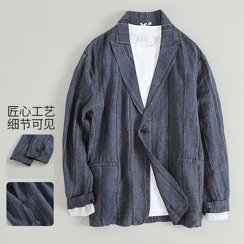 Spring and summer new small suit single-breasted linen jacket men's casual retro cotton and linen loose suit manufacturers 8331