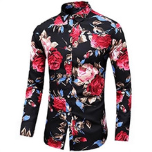 欧美外贸男装2024新款休闲个性潮男长袖数码印花衬衫修身衬衣男装