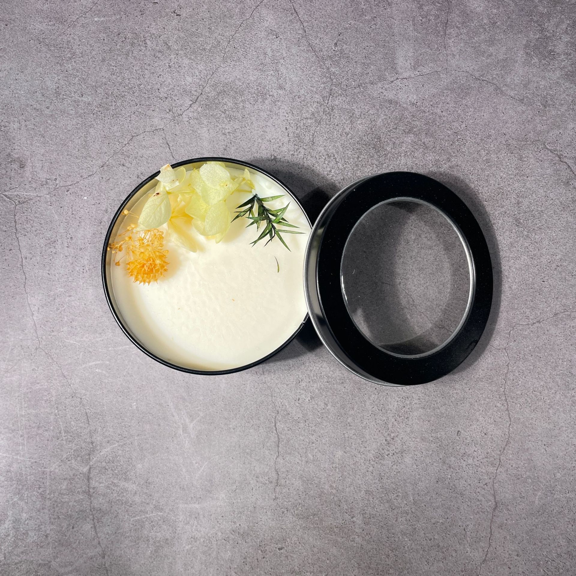 Flor seca de soja cera hojalata puede ventana creativa ins estilo Regalo Cumpleaños DIY bálsamo sólido aromaterapia vela