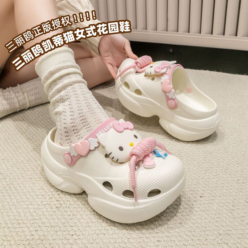 Sanrio Officially Licensed Hello Kitty Clogs for Women, Thick-Soled, Height-Increasing, Sweet Style, Non-Slip Beach Shoes, Cute