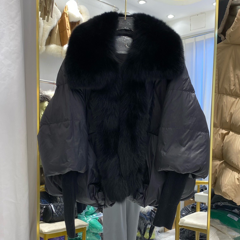 Abbigliamento da donna nuovo di alta qualità pelliccia grande collo di pelliccia di volpe giacca di piumino d'anatra bianca donna caldo cappotto manica in maglia tendenza_voghion.com