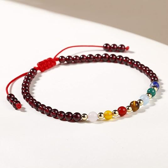 Amazon Women's Simple Natural Crystal Garnet Woven Bracelet New Chinese Style Design Sense Healing Crystal Bracelet
