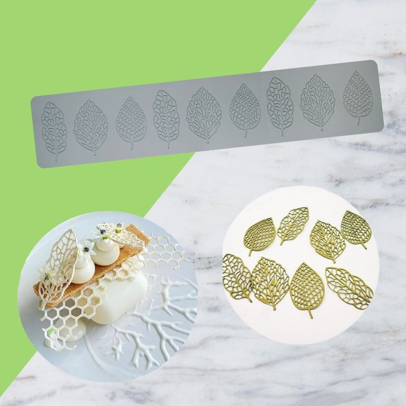 Fine Art 9 piezas hojas fondant encaje estera postre decoración caramelo impresión molde de silicona