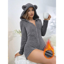 F 91863 Fleece hooded one-piece jumpsuit ��ñ����ë�������