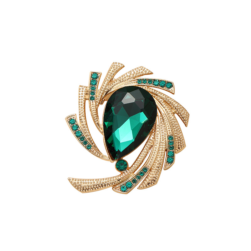 Broche de luxe rotative en cristal vert épingle anti-dévoilement_voghion.com