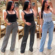 ���l�羳�¿����uͨRhinestone Wide Leg Jeans