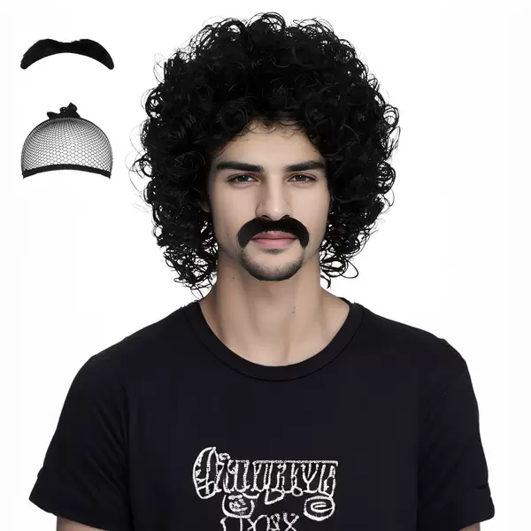 Amazon's Hot-Selling Halloween Disco 80S Punk Hippie Black Short Curly Hair European and American Men's Rock Wig