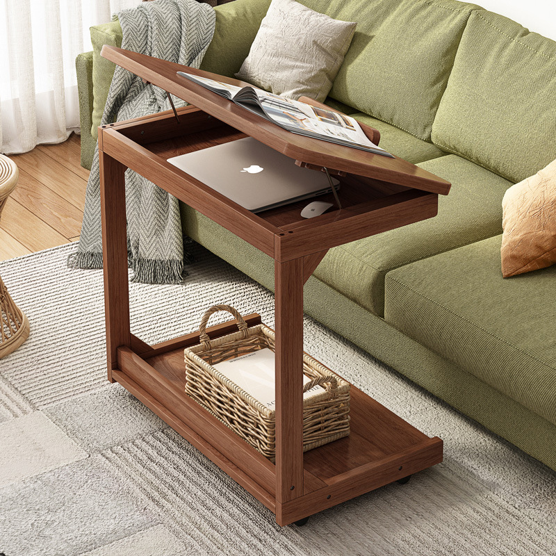 Mesa de centro de madera maciza sala de estar casa móvil pequeño apartamento con ruedas Flip mesita de noche mesa de café simple dormitorio mesa lateral