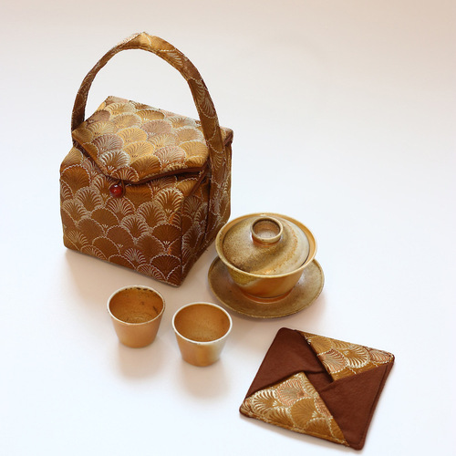 Brocade one pot and two cups tea set cloth bag pot bag gift handbag lid bowl male cup plus cotton fabric storage packaging bag