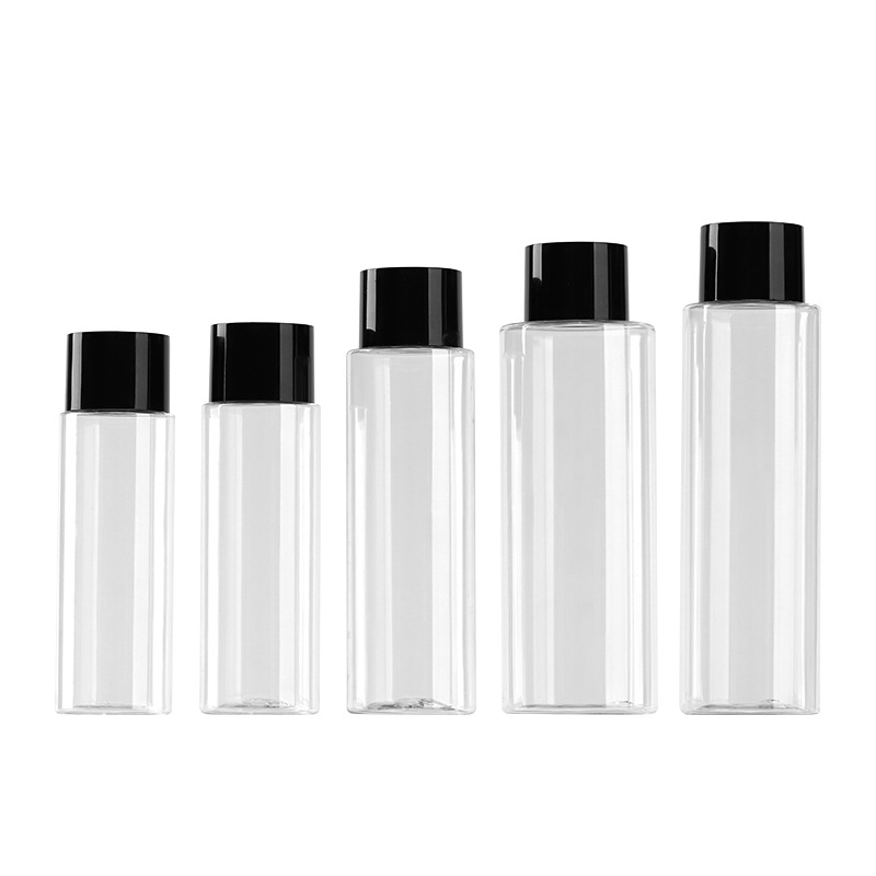 Material de embalaje cosmético PET 100 - 250ml botella de agua transparente botella de rocío de doble tapa negra