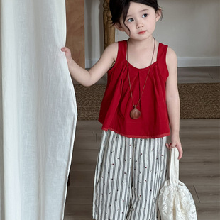 Xifan 25 Summer New Children's Stylish Sleeveless Top Girls' Baby Lace Solid Color Cute Vest