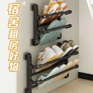 Dormitory Shoe Rack Under Table Small Stainless Steel Installation-Free Folding Door Rear Shoe Rack Wall-Mounted Multi-Layer Household Doorway