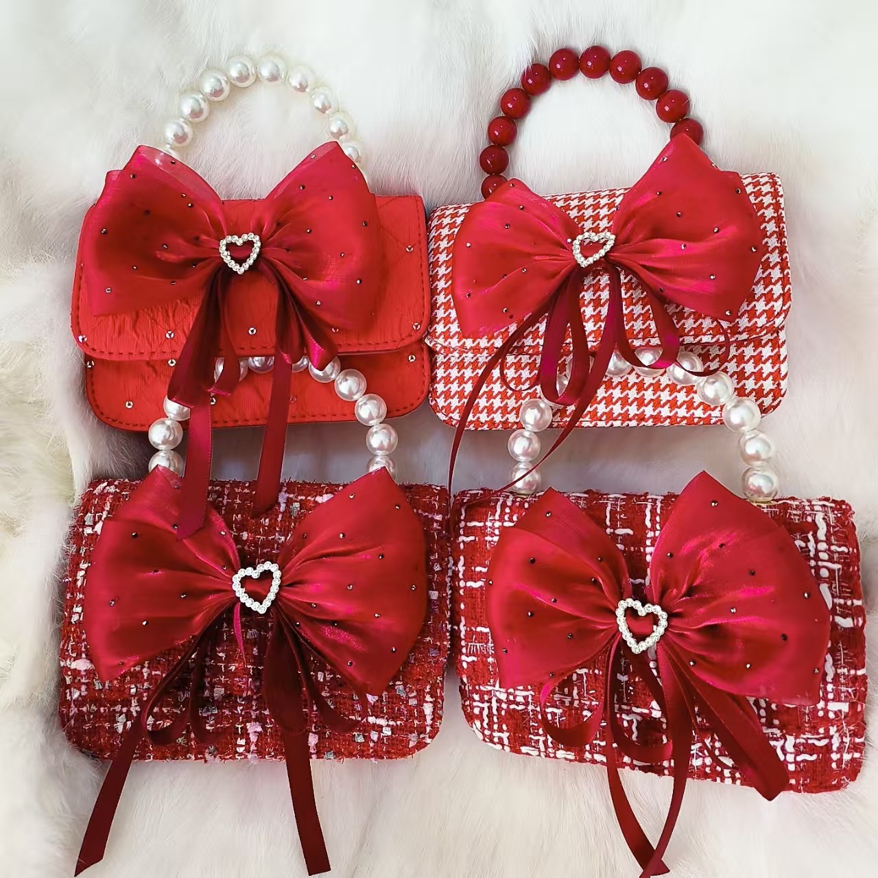 Gran arco rojo bolso de princesa bolso de perla bolso de Año Nuevo bolso de cambio accesorios cadena de hombro