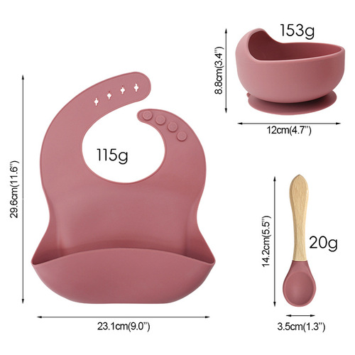 Baby and Children's Silicone Dining Set with Bib and Spoons - 3-Piece Set for Infants