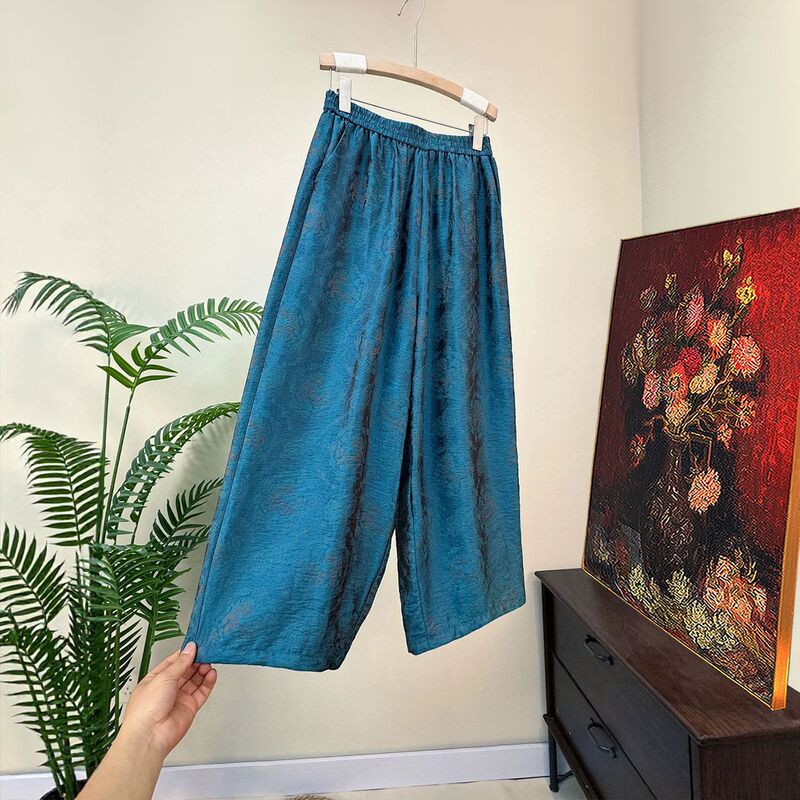 【Zhi Li】New Chinese-Style Jacquard Casual Pants 2026 Summer New Elastic Waist Loose Retro Pants for Women 【Zhi Li】New Chinese-Style Jacquard Casual Pants 2026 Summer New Elastic Waist Loose Retro Pants for Women