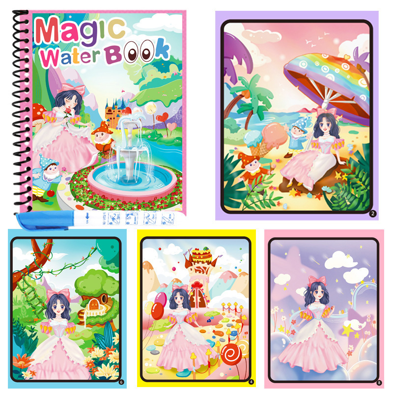 子供用魔法の水彩画帳、落書き帳、ペン付きの厚みのある絵、水に浸して描く、幼稚園の男の子と女の子|undefined