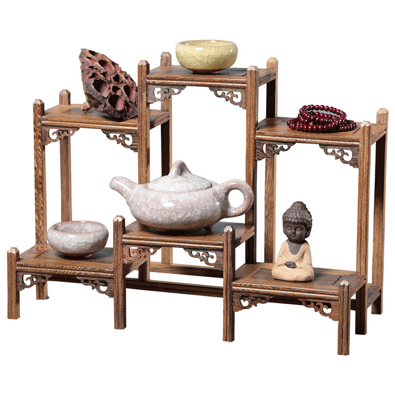 Wholesale solid wood chicken wing wood Bogu rack Duobaoge cultural toys Chinese style living room storage rack tea set rack display cabinet small pendant