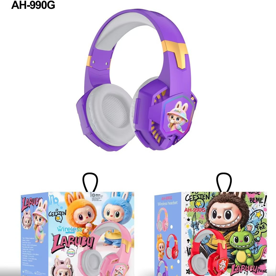 AH - 990 Rabubu Cartoon Bluetooth Headset Standby Ultra Long Battery Plegable Stereo Heavy Bass image 2