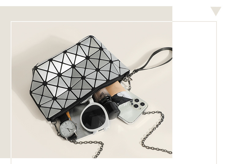 Nuova borsa da donna pieghevole a griglia diamantata con giunzioni geometriche in stile giapponese, tracolla singola, catena incrociata diagonale_voghion.com