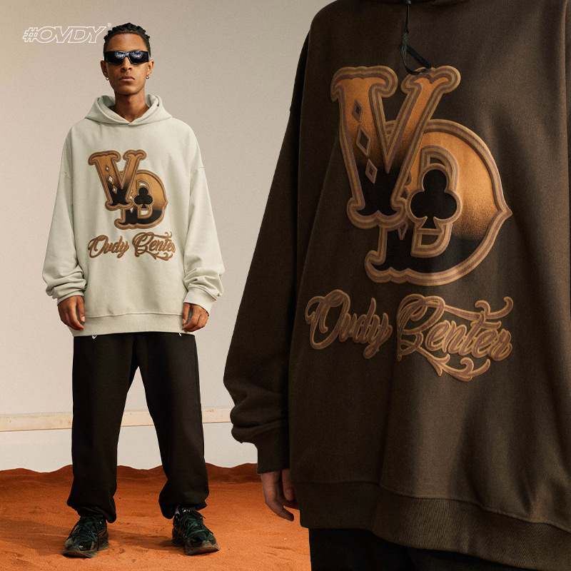 #OVDY 22FW 扑克牌花色印花连帽卫衣发泡重磅工艺毛圈连帽衫男女
