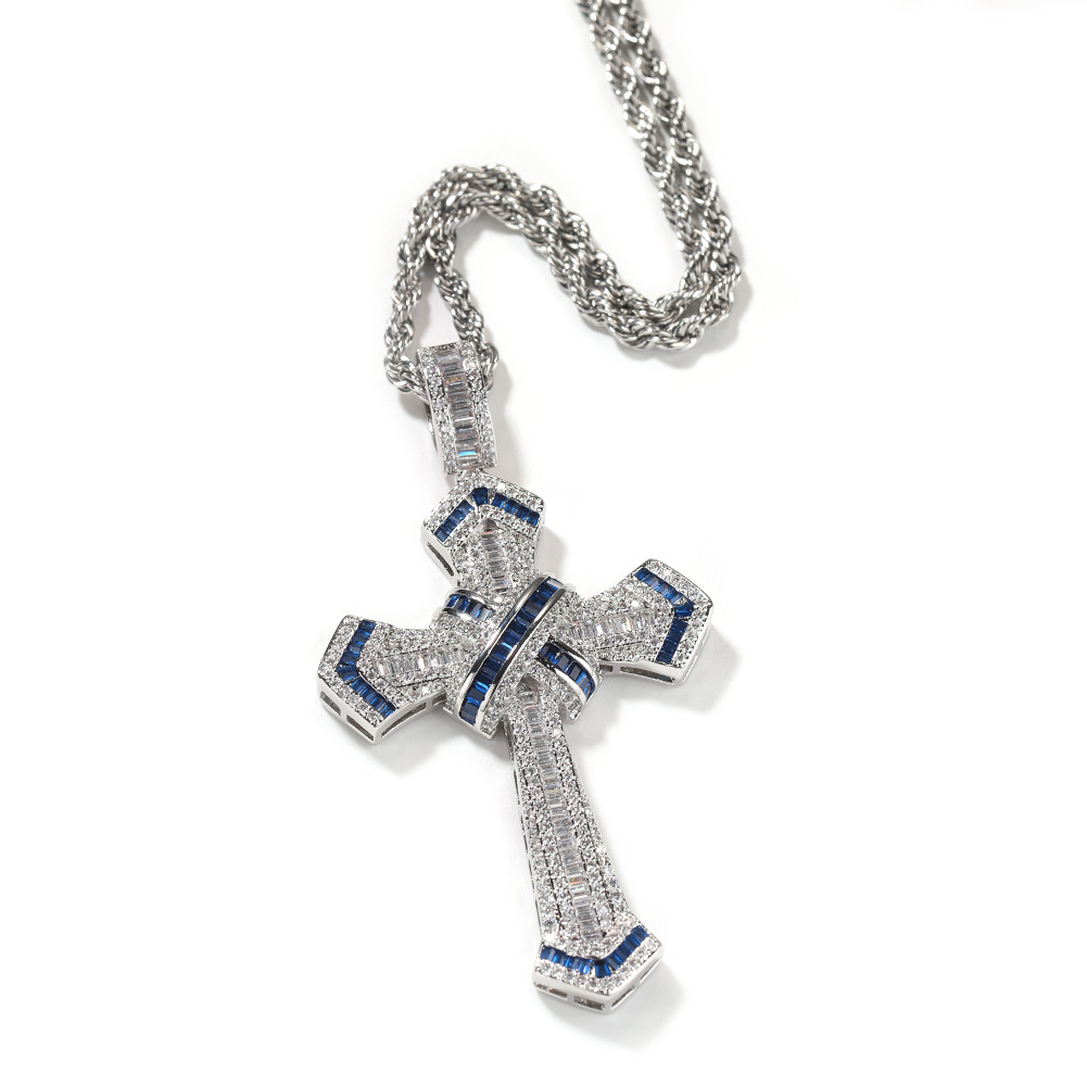 Collier tendance pour homme avec pendentif en croix en cuivre incrusté de zircons, bijou simple et personnalisé_voghion.com