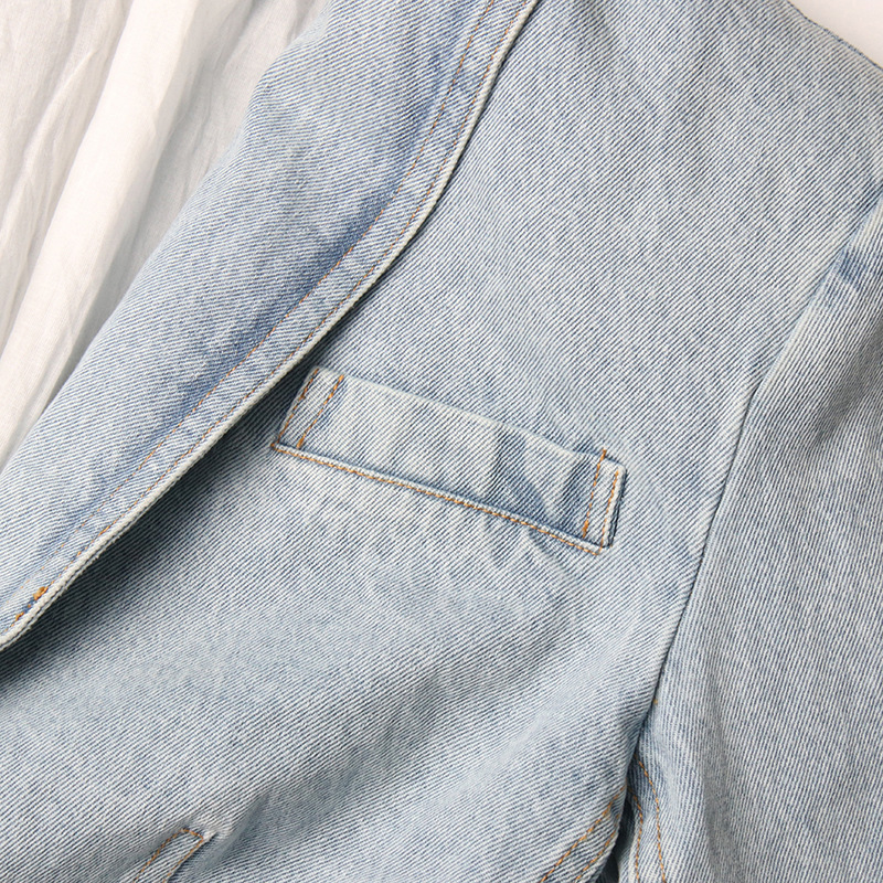 Personality Short Cropped Outfit Slimming Denim Top Hip Wrapped Skirt Diamond Embedded Denim Suit Women