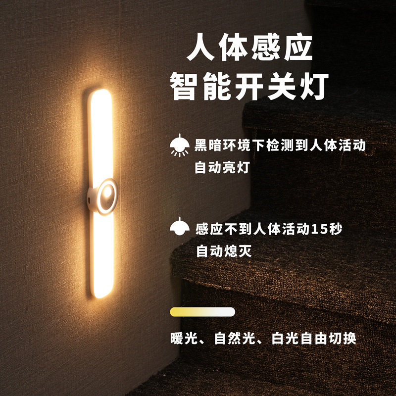 智能充电人体感应灯人体感应过道喂奶柔光小夜灯卧室睡眠灯床头灯