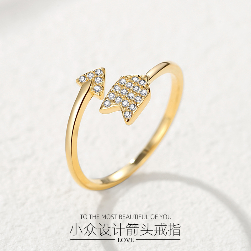 Anillo de flecha al por mayor anillo de diseño femenino transfronterizo S925 plata esterlina diamante completo Amor creativo flecha