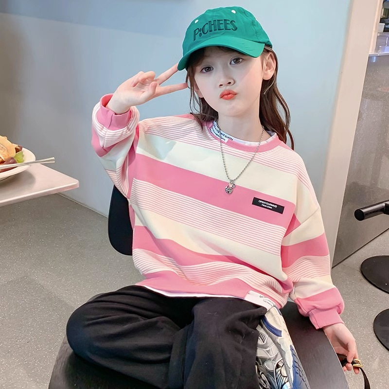 Suéter de las niñas primavera y otoño 2023 nuevo estilo occidental de los niños otoño manga larga pequeña niña rayas top