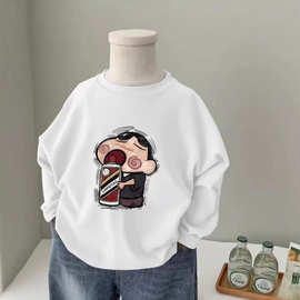 100%纯棉长袖T恤新款秋季男女宝宝圆领卡通上衣中大童休闲打底衫