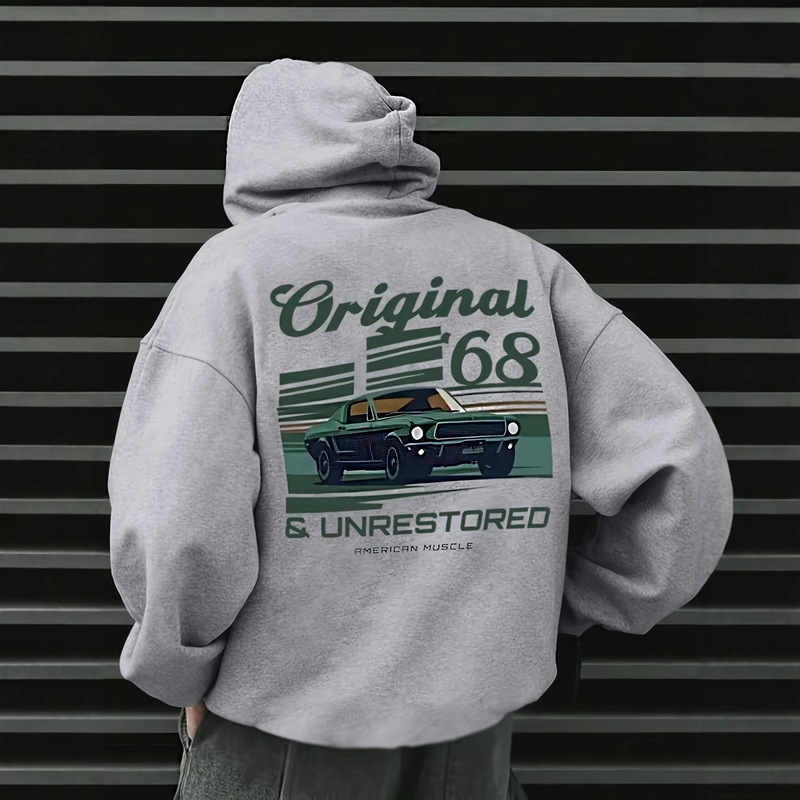 Men's Autumn and Winter Essential Hoodie Car Print Hooded Velvet Sweatshirt Easiest for Match Sports Casual Loose Men's Autumn and Winter Essential Hoodie Car Print Hooded Velvet Sweatshirt Easiest for Match Sports Casual Loose