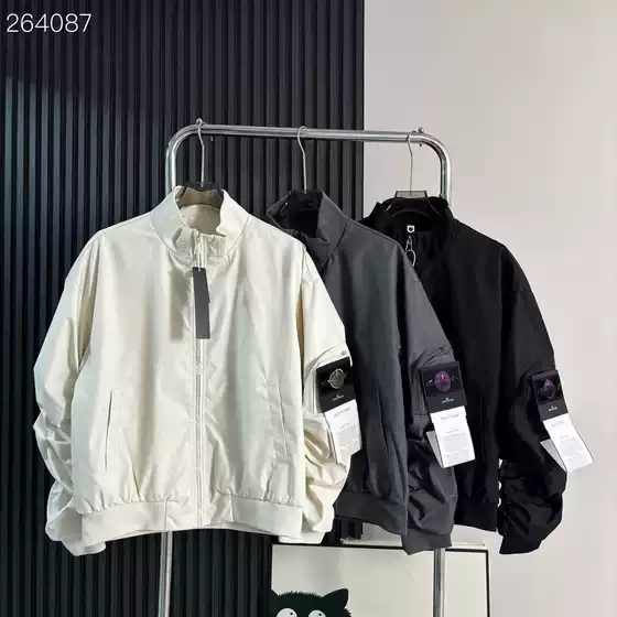Cross-border Stone Wholesale Stone Badge Stand Collar High Street Bomber Jacket Coat Real Photos Island Foreign Trade