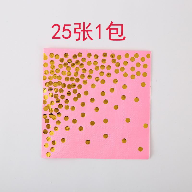 Bronceado transfronterizo pequeño punto Rosa vajilla conjunto taza de papel plato de papel cuchillo de toalla de papel, tenedor y cuchara desechable fábrica de decoración de fiesta