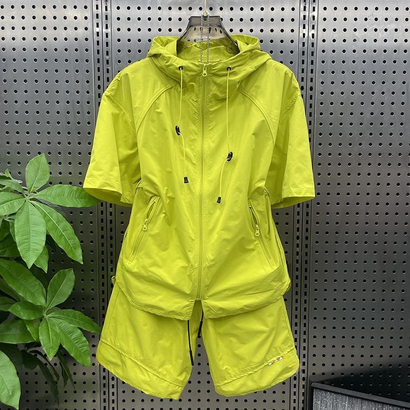 Summer Thin Sunscreen Hooded Short-sleeved suit Men's Trendy Couple Shorts Loose Workwear Quick-drying Casual Two-piece WX