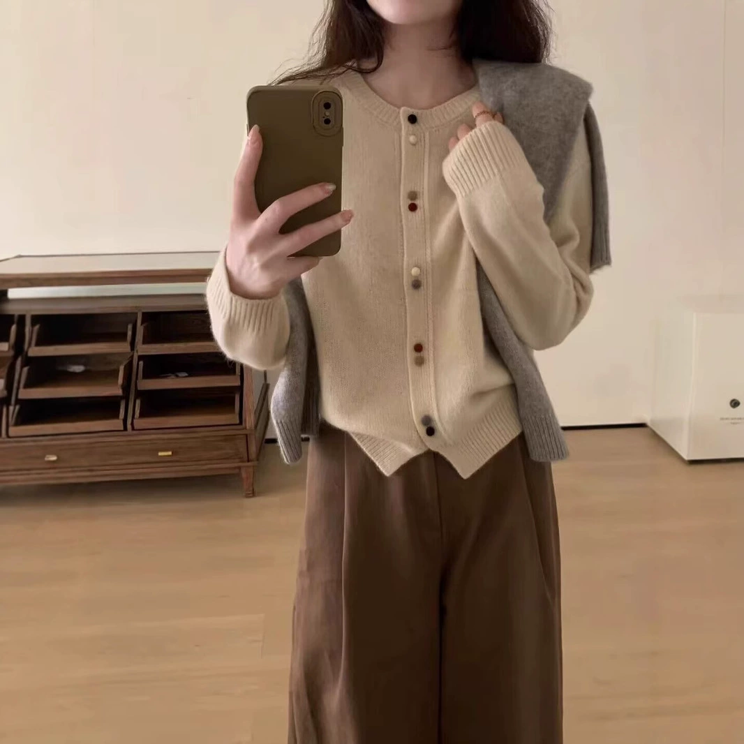 Demi-season woolen fashionable cardigan, cashmere, sweater, Korean style
