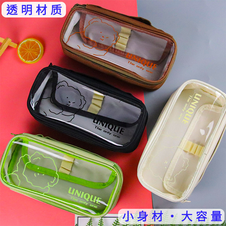 Oxford tela de gran capacidad caja de lápiz al por mayor multifuncional estudiante caja de lápiz transparente caja de lápiz de doble capa caja de papelería bolsa de papelería