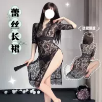 Сексуальное нижнее белье, сексуальная кружевная длинная юбка, чистое искушение, горячая обнаженная грудь, боковые разрезы, тонкая униформа пижамы