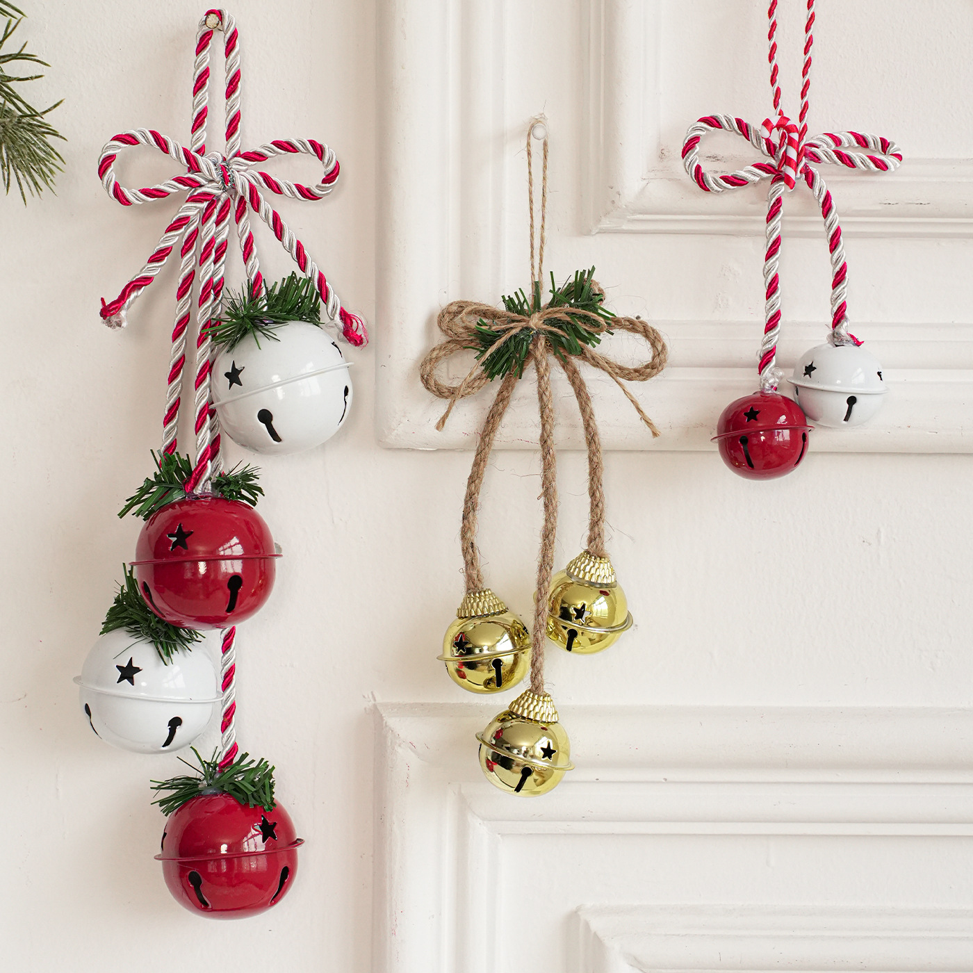 Nuevos colgantes de campana de Navidad de hierro forjado cuerda de cáñamo cuerda de campana metálica decoración colgante puerta colgante pared colgante accesorios de diseño